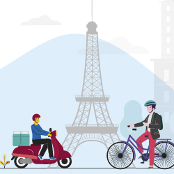 Illustration d'un cycliste et d'un scooter à Paris